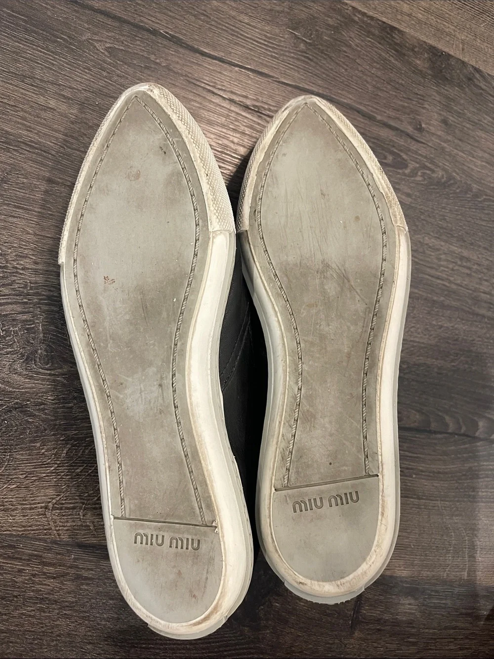 Miu Miu Black Leather Slip-Ons with Silver Cap Toe - Picture 5 of 9